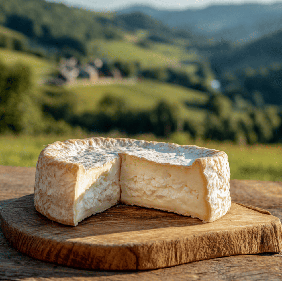 Raw milk cheese wheel sliced open, representing the French tradition versus U.S. regulations.