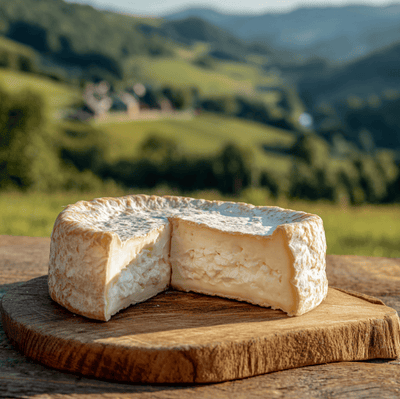 Raw milk cheese wheel sliced open, representing the French tradition versus U.S. regulations.