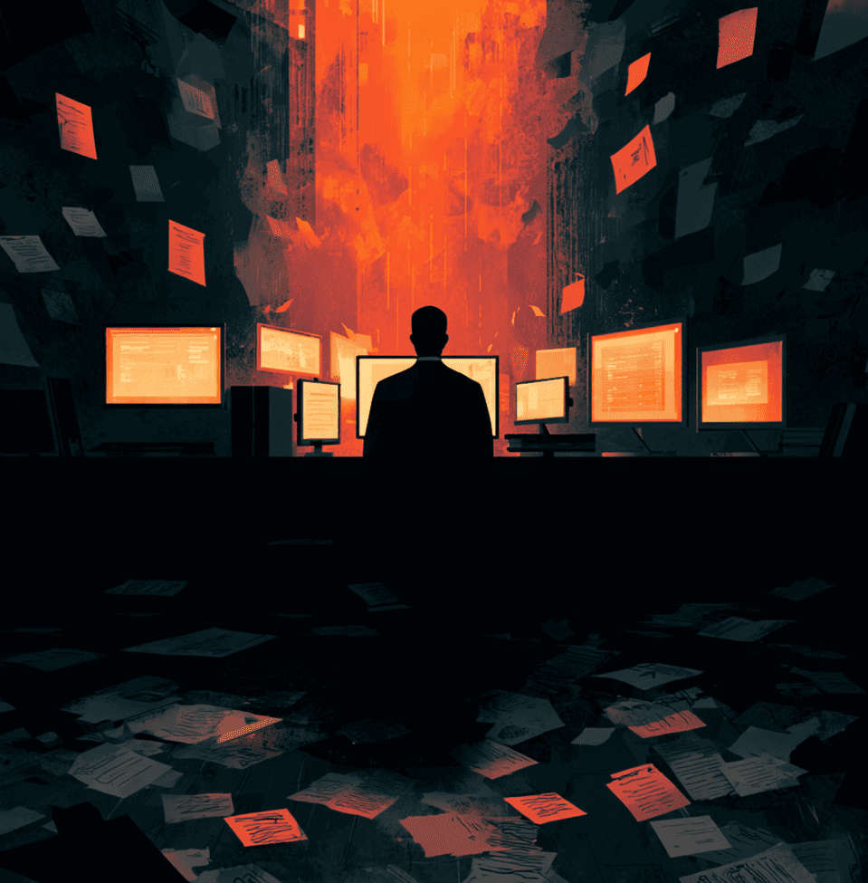 Theranos office imagery representing leaked emails and internal collapse