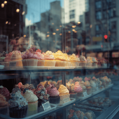 Crumbs Bake Shop cupcake display representing the rise and fall of the cupcake boom.