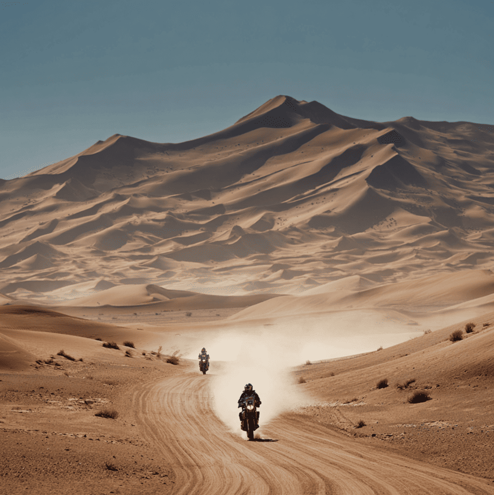 Rally vehicle crossing Sahara dunes, symbolizing the danger and lost competitors of the Paris–Dakar Rally