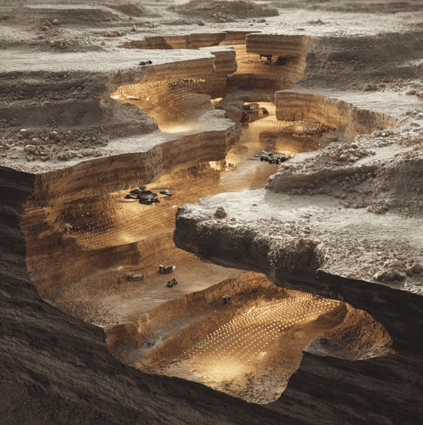 Subterranean autonomous drones traveling through underground tunnels beneath Nevada desert