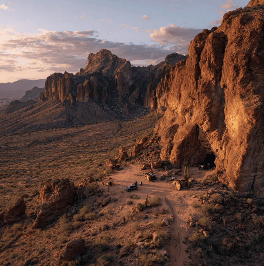 Superstition Mountains mine shaft with 2024 survey equipment — Lost Dutchman Mine new leads