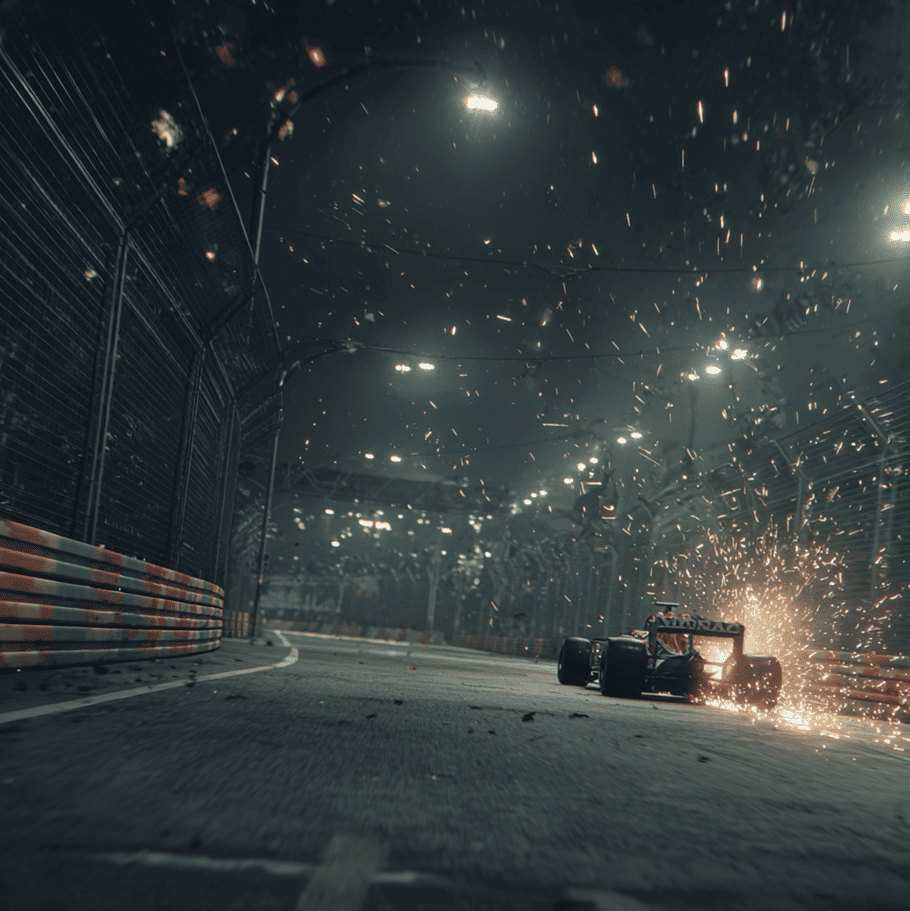 F1 car crashing into barrier during Singapore night race — 2008 Crashgate scandal