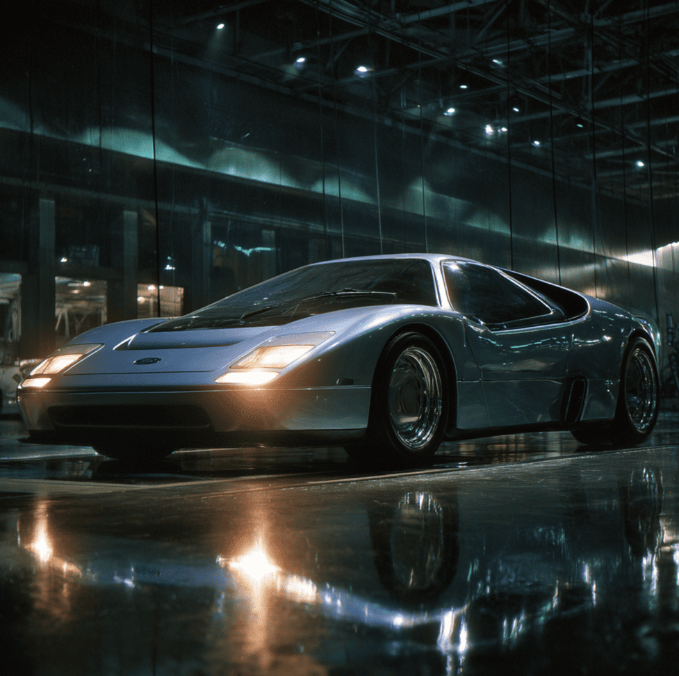 Ford GN34 mid engine prototype in a studio setting, representing the cancelled supercar project