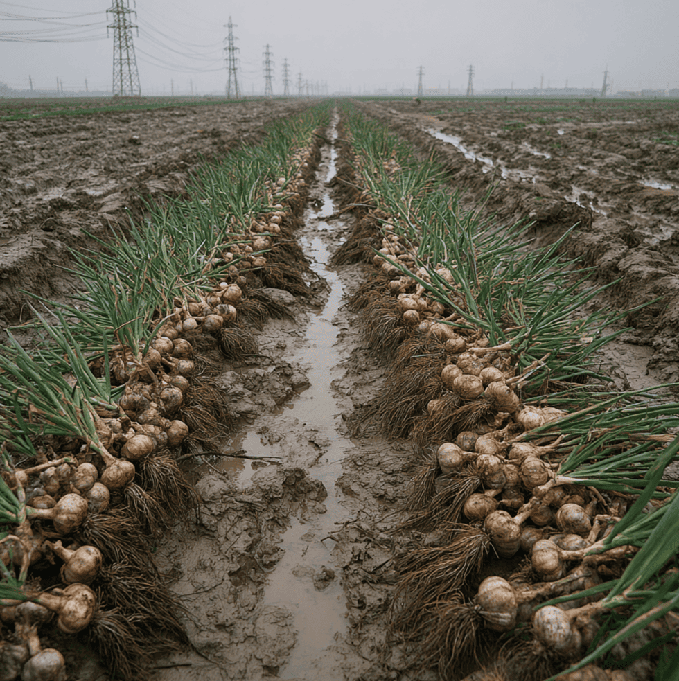 Damaged garlic crop in Shandong, China during the 2009 global garlic shortage.