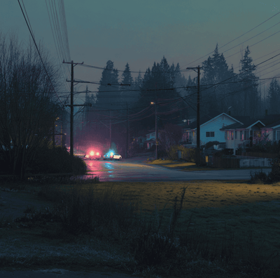 Dark Canadian roadside scene at dusk representing the mysterious death of Cindy James and the unresolved circumstances surrounding her case.