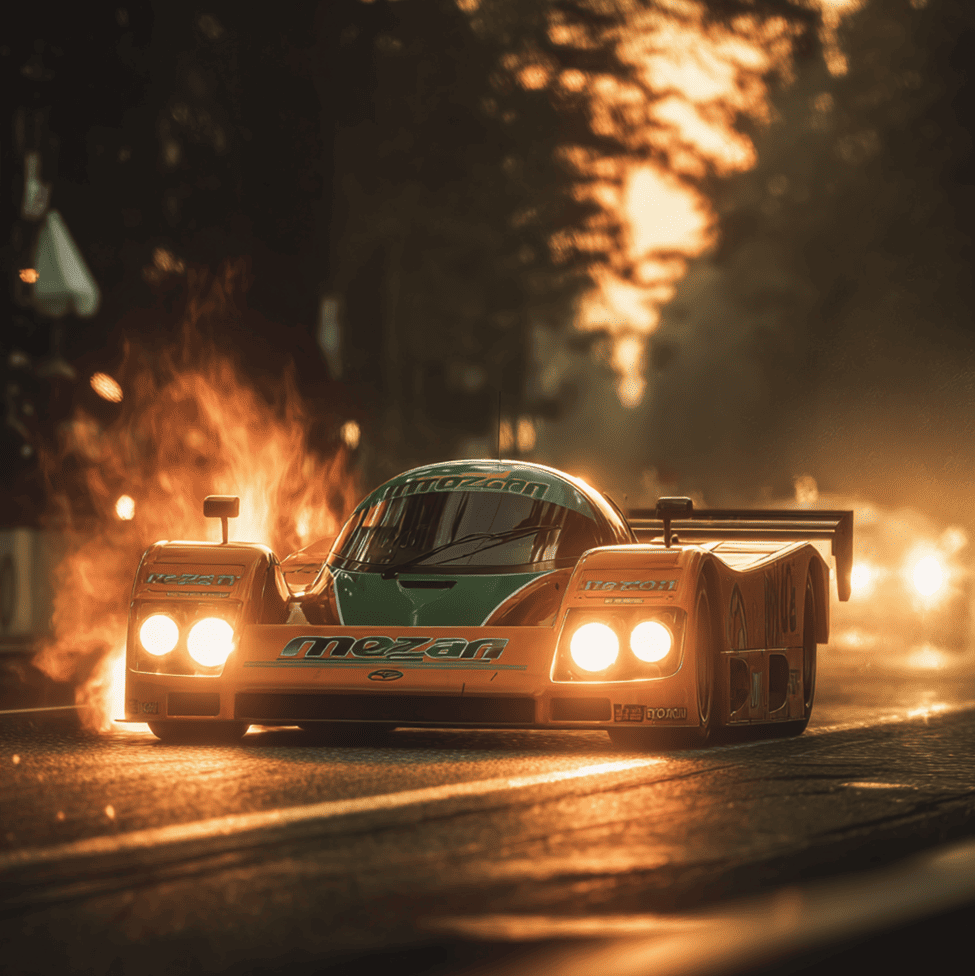 Mazda 787B rotary-powered race car at Le Mans, symbolizing its historic 1991 victory