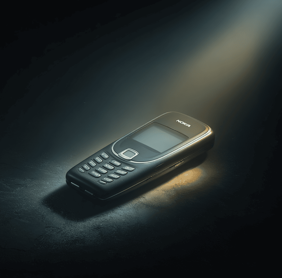 Classic Nokia phone fading behind a modern smartphone, symbolizing Nokia’s collapse during the smartphone transition