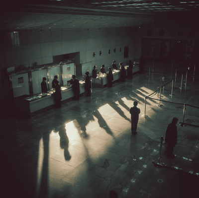 Pyongyang Sunan–style airport checkpoint representing the moment Otto Warmbier was detained by North Korean officials.