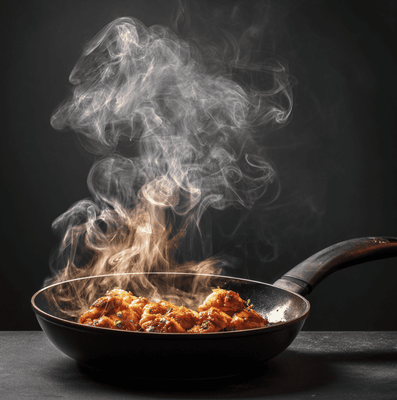 Frying food at high altitude with visible excess steam, showing how reduced atmospheric pressure affects crispiness and browning.