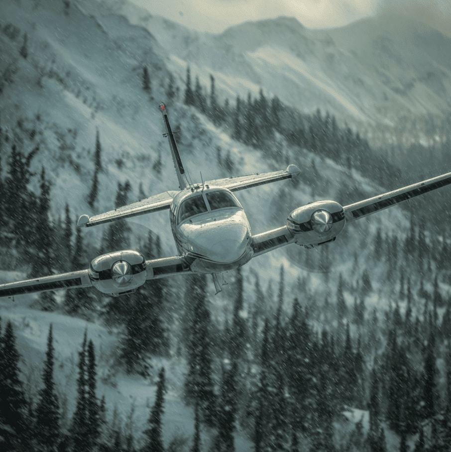 Small Alaska aircraft flying over remote mountains — 1995 disappearance mystery