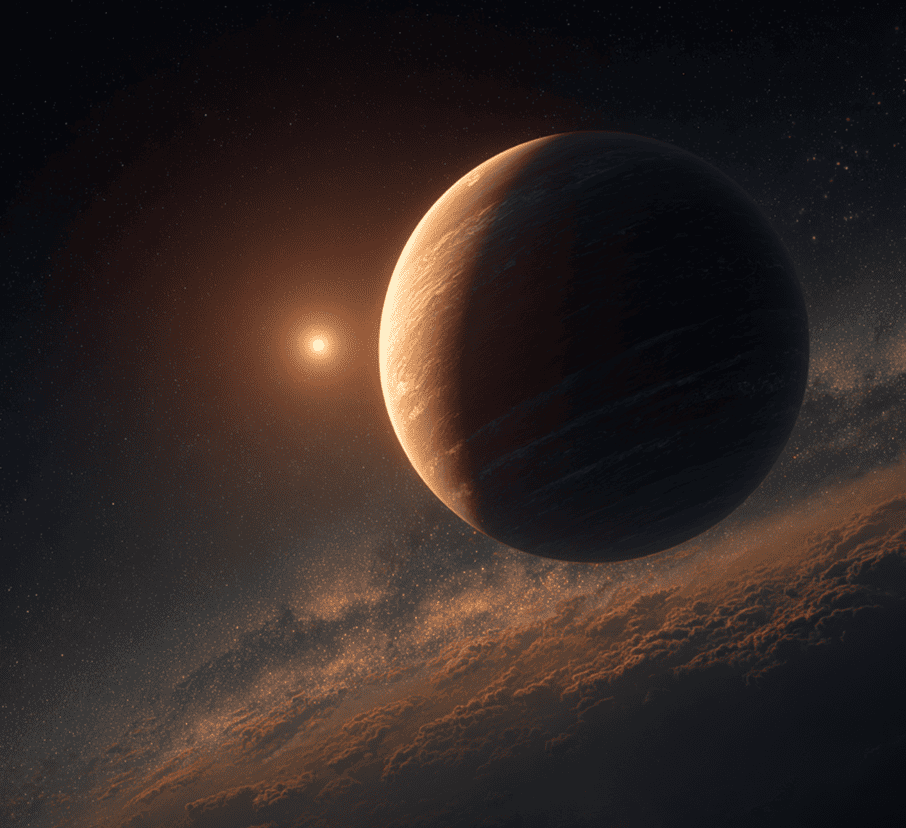 Illustration of an exoplanet candidate on an extreme retrograde orbit around its host star