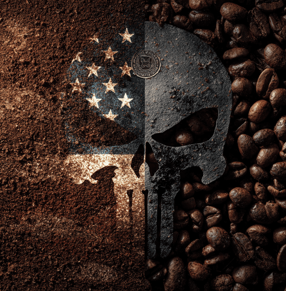 Contrasting coffee branding elements representing the rivalry between Black Rifle Coffee and Death Wish Coffee.