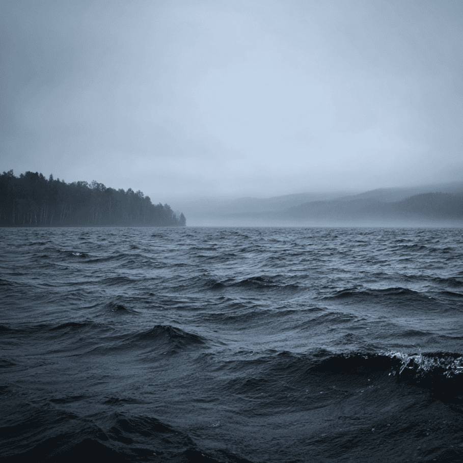 Long dark creature briefly surfacing on the choppy waters of Russia’s Lake Ilmen.