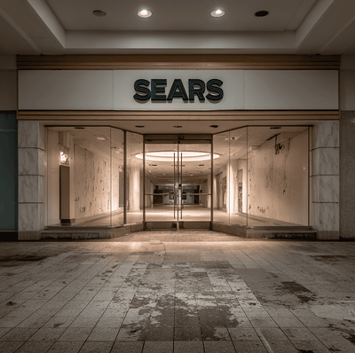 Empty Sears anchor store representing the decline of the century-old retailer.