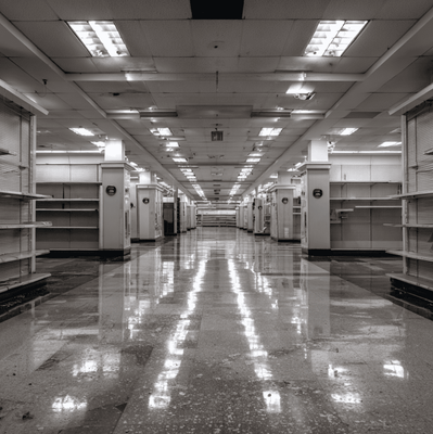 Abandoned Sears store interior representing the company’s slow-motion collapse.