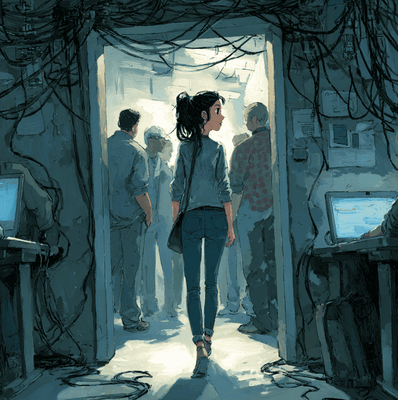 A teenage girl entering a room while lights and electronics flicker, representing the Electric Girl of Cluj-Napoca case.