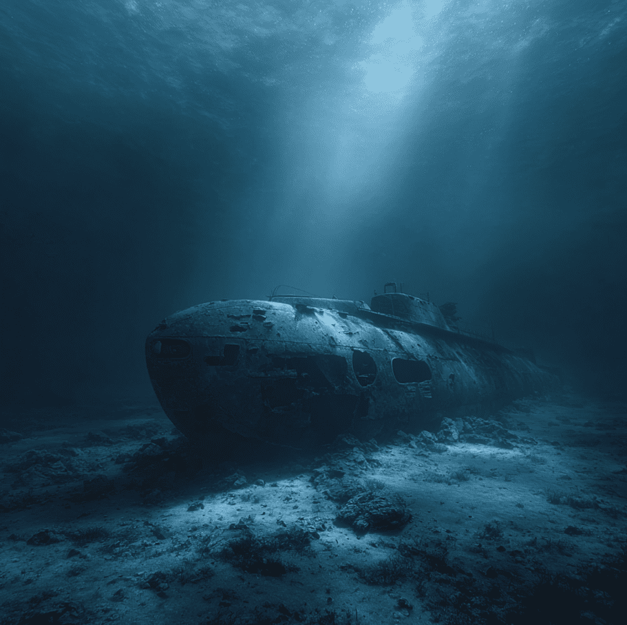 Wreck site representation of USS Scorpion, the submarine that vanished in 1968 under mysterious circumstances