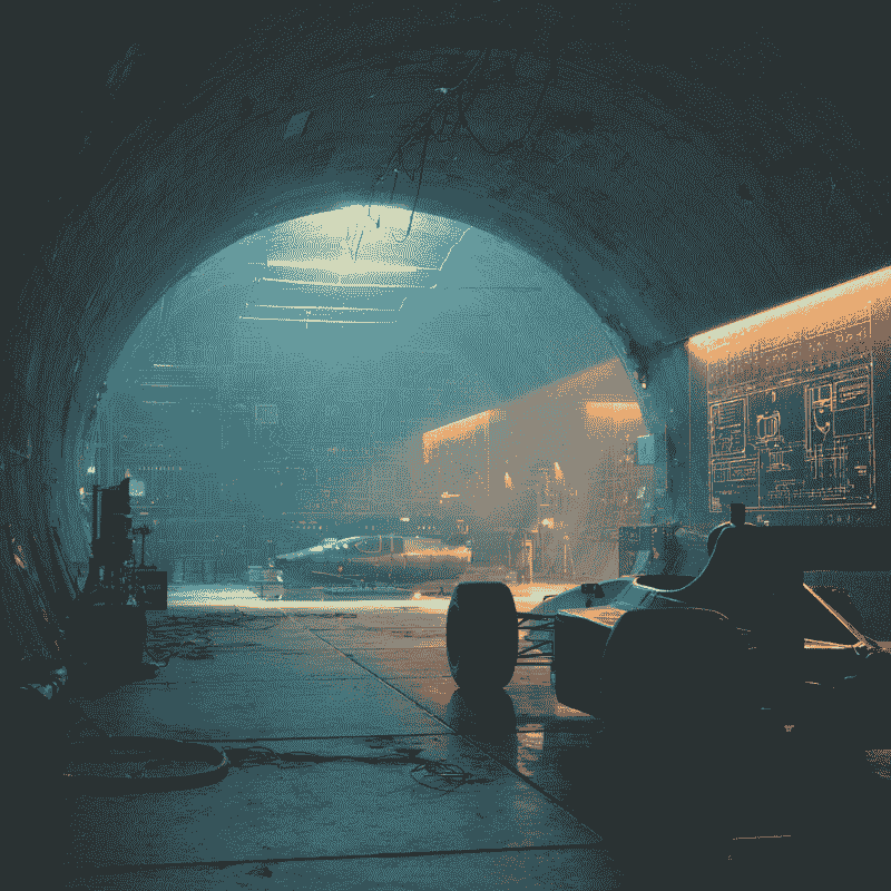 A workshop with partially finished chassis for high end racing series.